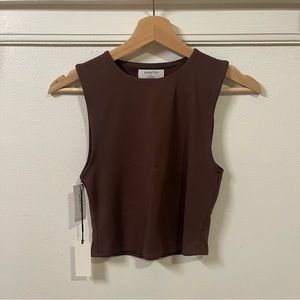 Aritzia Babaton chocolate brown stretchy butter soft top ( mid section top)